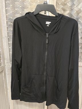Lands' End Black Hooded Swim Zip Jacket